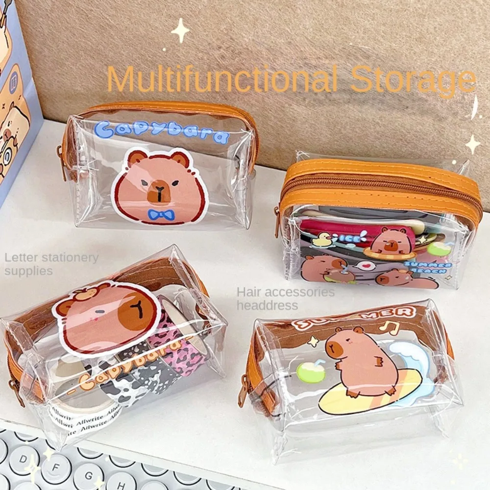 Cartoon Capybara Coin Purse PVC Cosmetic Bag Lipstick Storage Bag Makeup Case Data Cable Storage Bag Transparent Change Bag Girl