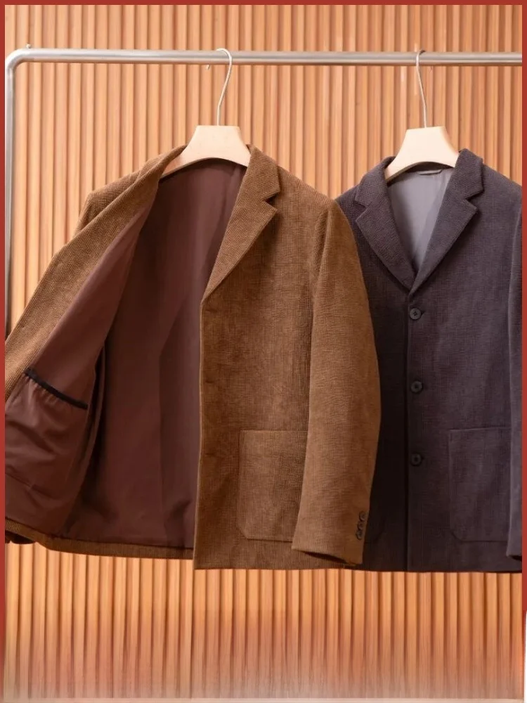 

Loose Fit Corduroy Casual Men's Suit Vintage Sle Versatile Faionable Autumn Winter Outerwear Polyester Spandex Blend