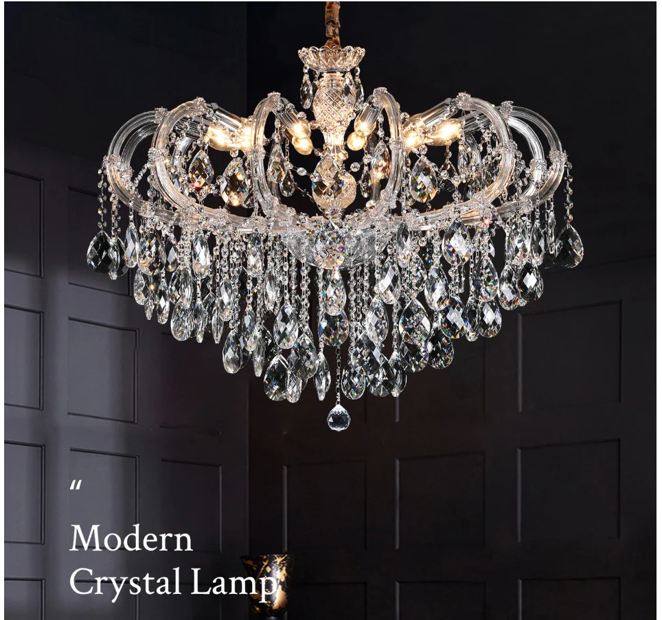 Chrome Golden Crystal Chandelier Lighting Candle Crystal Hanging Lamp for Foyer Restaurant Project Maria Theresa Indoor Lighting