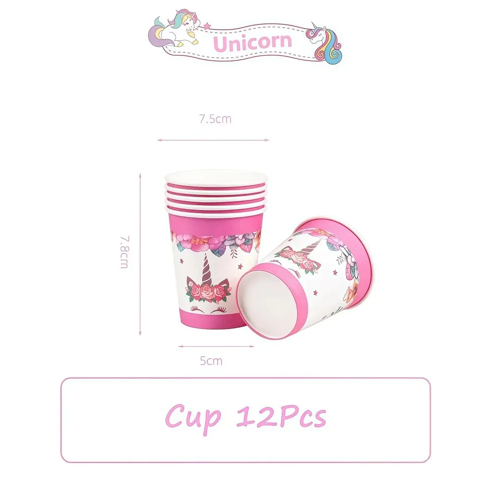Unicorn Anime Tableware Sets Plate Cup Napkin Home Party Supplies Happy Birthday Decoration Girl Pink Party Wedding DIY Gift Toy view 3