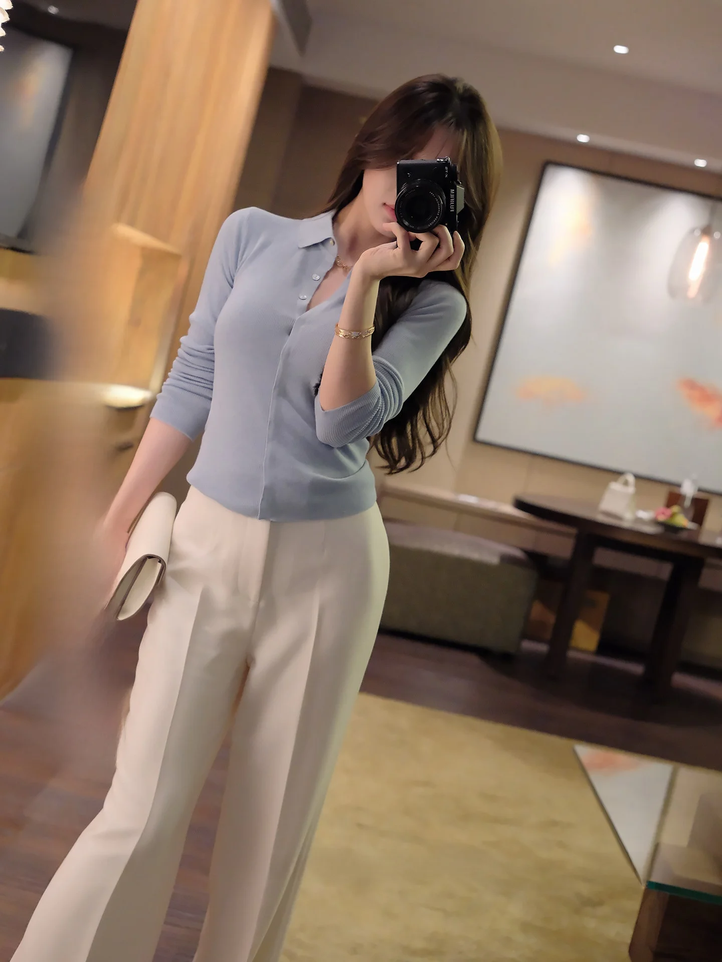 

Yuyuel Simple Neck Long Sleeve Knitted Sweater Women's Spring Versatile Slim Fit Top Casual Style Medium Softness