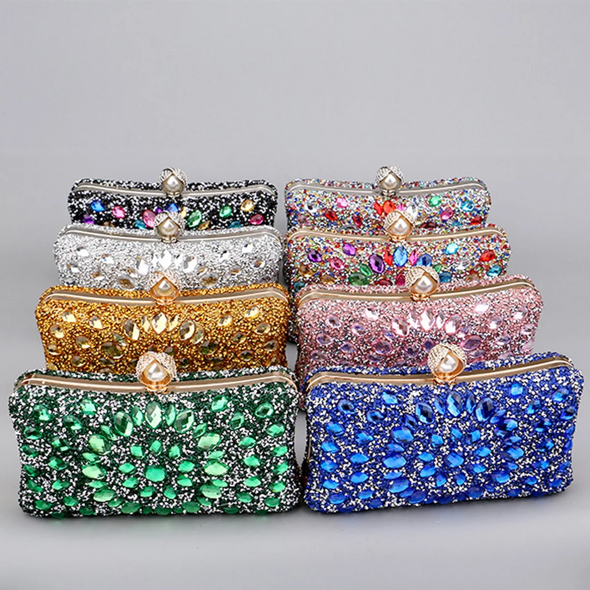 Full Diamonds Evening Bags Acrylic Flower Rhinestones Clutch Bags Metal Pearl Luxury Prom Wedding Dinner Handbags