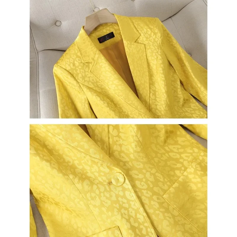 Blazer Formal de media manga para mujer, chaqueta azul marino, amarillo, un solo botón, ropa de trabajo de negocios, verano y primavera