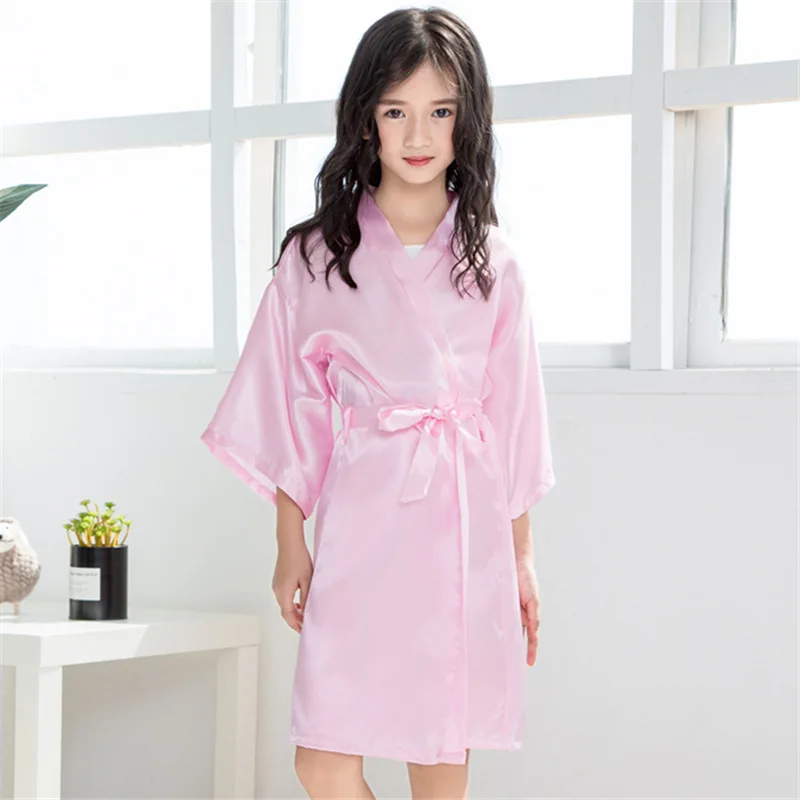 Children Kimono Wedding Spa Party Dress Bathrobes for Girls Nightwear Satin Silk Kids Robes Summer Girl Nightgown Sleepwear