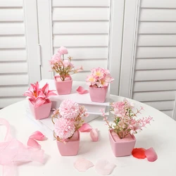 5PCS, Mini Pink Artificial Flower Potted Plant, Indoor Desktop Shelf Decoration