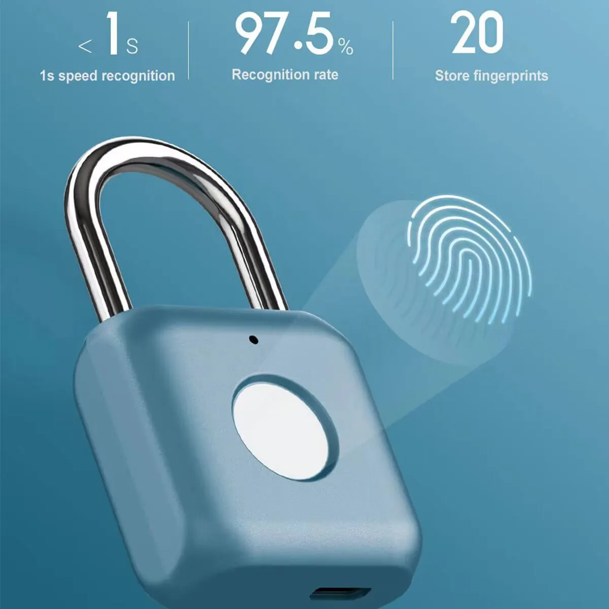 Portable Fingerprint Identification Padlock Smart Keyless Lock Rechargable Luggage Cabinet School Gym Locker