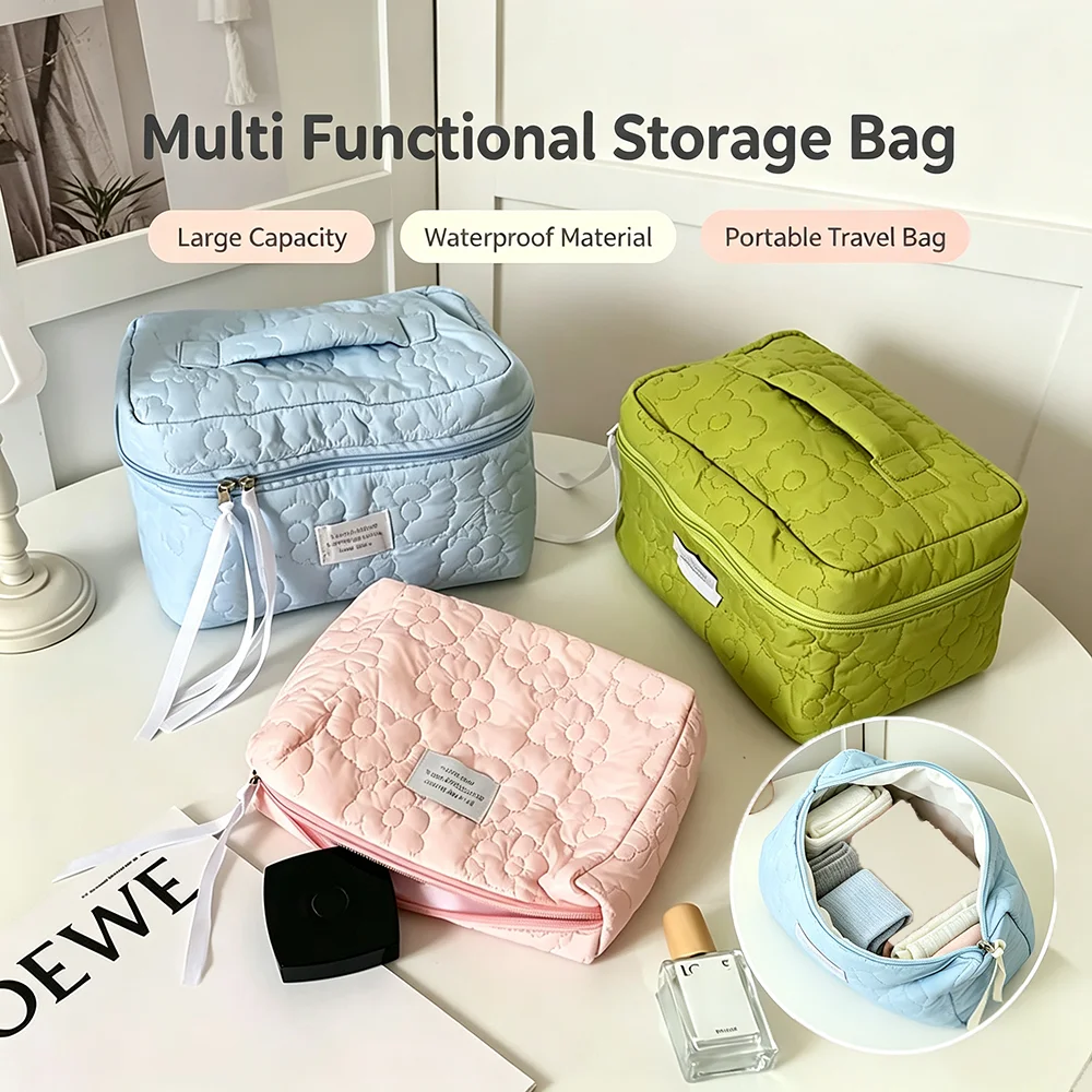 Soft Flower Pattern Cosmetic Bag Portable Makeup Storage Organizer Large Capacity Female Underwear Socks Travel Wash Pouch