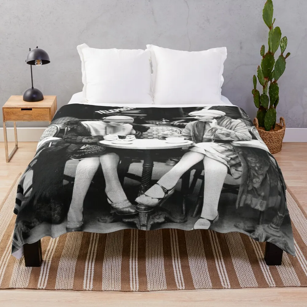 Flappers at Cafe, Black and White Vintage Art Throw Blanket Winter beds heavy to sleep Blankets