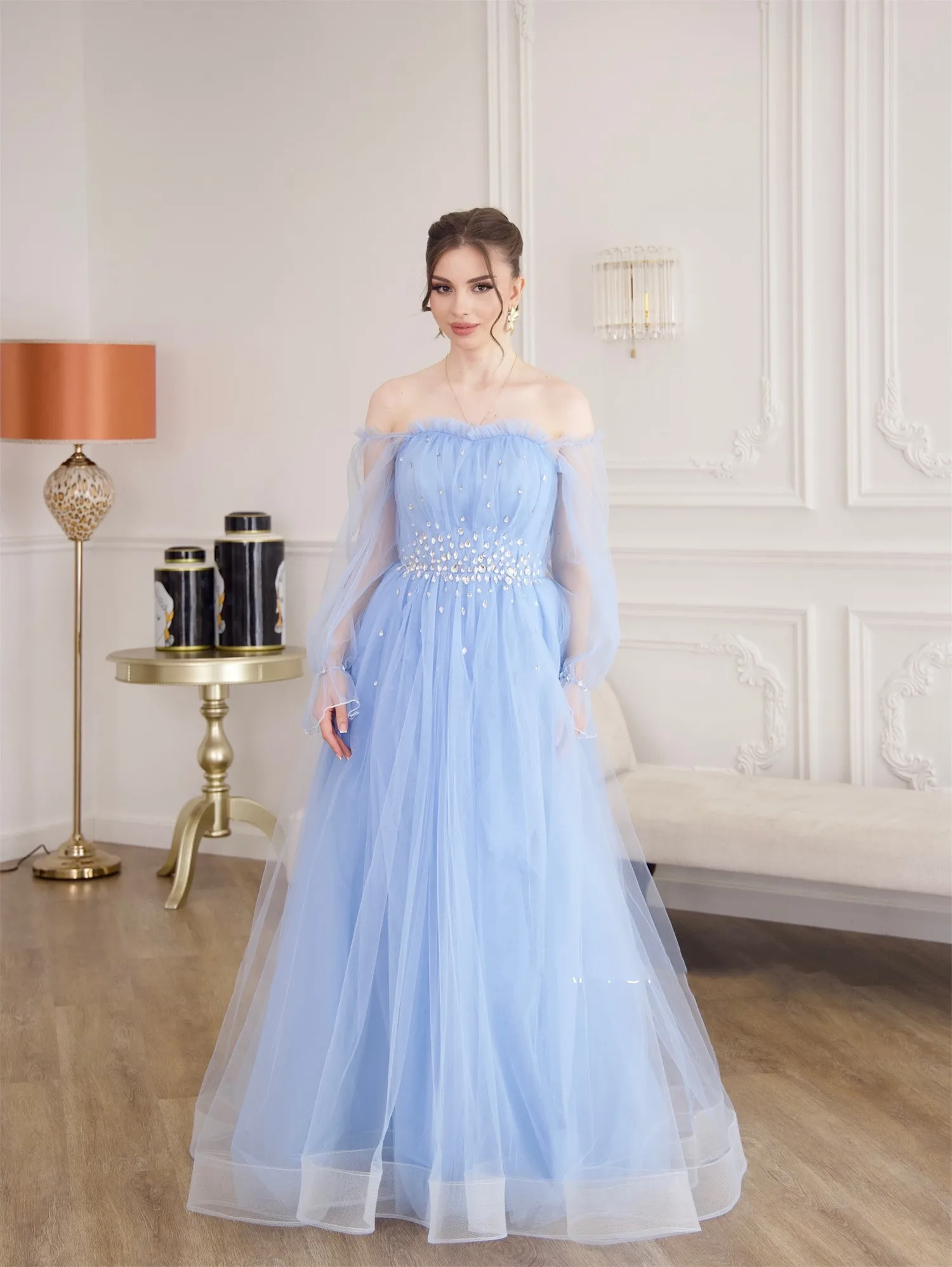 Aileen Blauw Luxe Dames Avondjurken voor Speciale Gelegenheden Vestidos De Festa فسات Mohamed Özelleştirilmiş Galajurk Handleiding