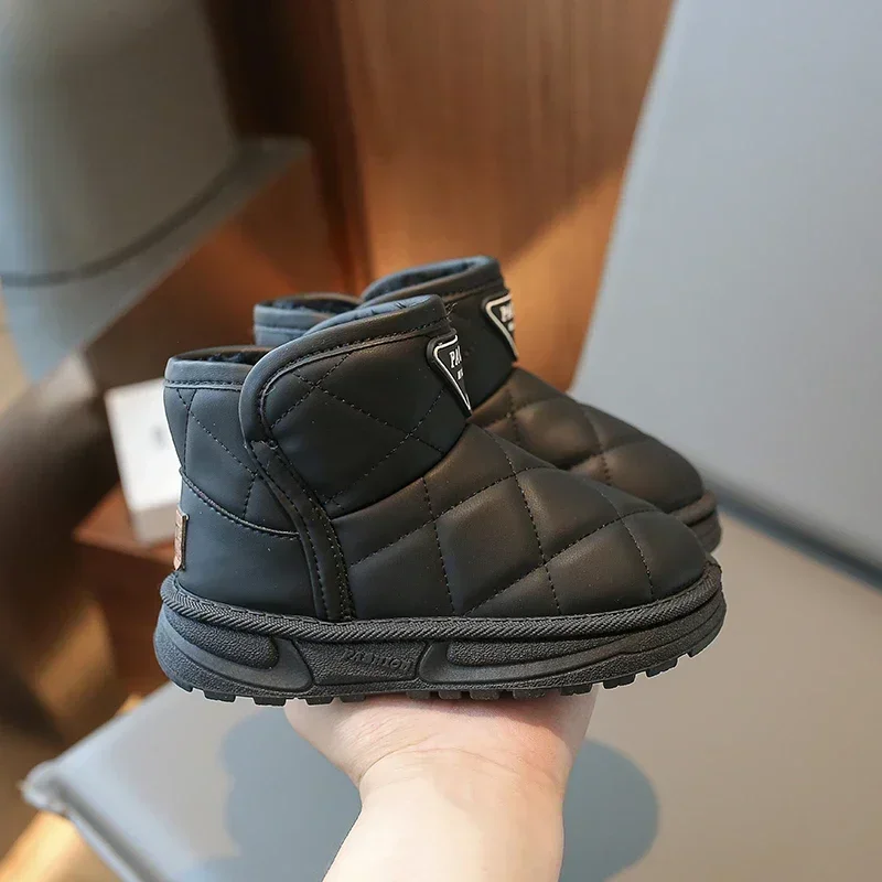 Children\'s 26-37 snow boots for boys and girls 2024 winter new waterproof anti-slip fur all-in-one warm plus fleece shoes