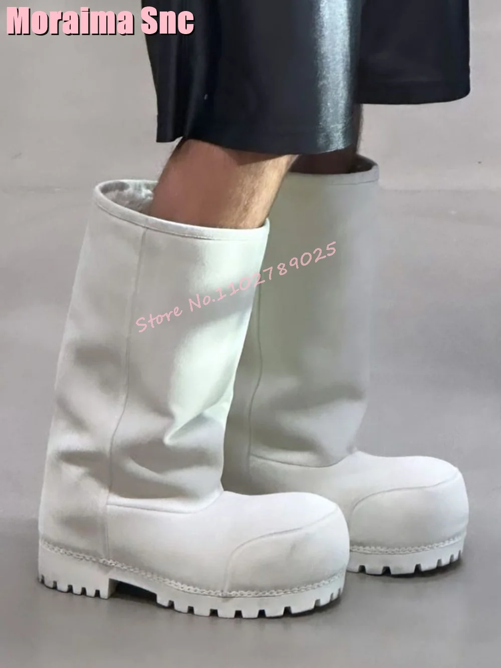 2024 New Fashion Big Round Toe Mid-calf Boots Thick Bottom Block Chunky Heeled Slip On Autumn Winter Women\'s Snow Boots Solid