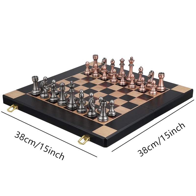 Chess High end metal chess pieces 38cm/15 inches ebony wooden chessboard providing foldable classic games for chess enthusiasts