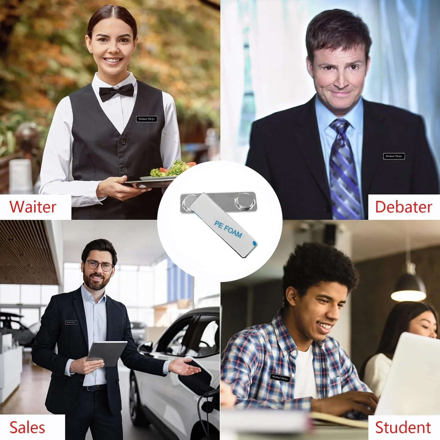 5 Pair Strong Magnetic Name Badge Holders Metal Fastener Name Tags ID Card Durable Attachment Magnets Fastener with Adhesive