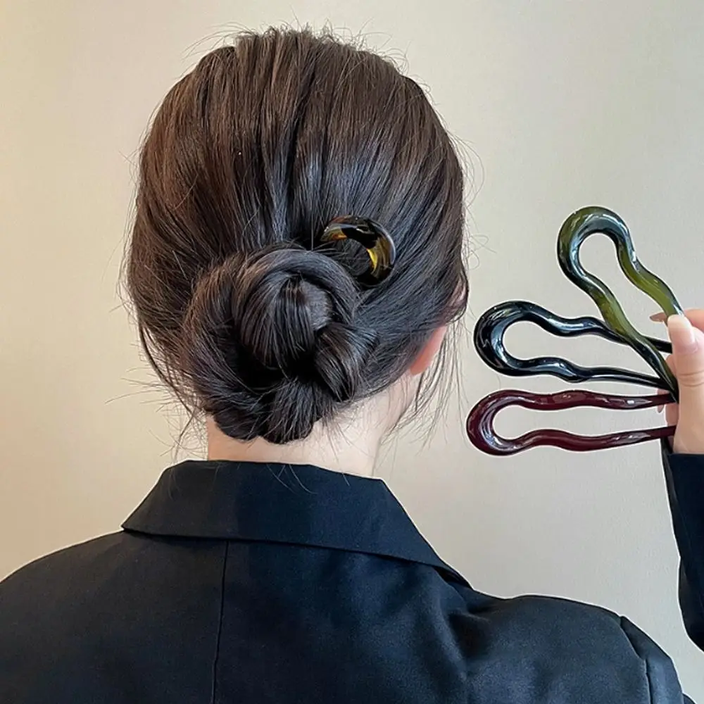 

Fashion U-Shaped Hair Fork Geometric Design Acetate Hairpin Headwear Tortoiseshell Hair Bun Women Girls