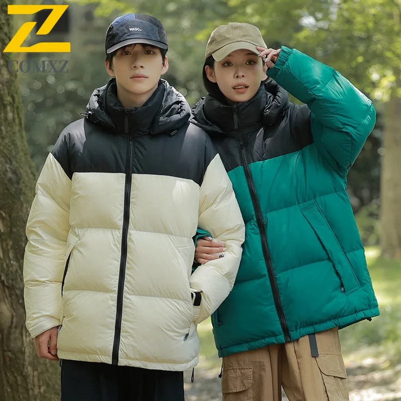 COMXZ Men Padded Jacket Versatile Hiking Warm Windproof Casual Color Blocking Puffer Jacket Minimalist Ski Cotton-Padded Jackets