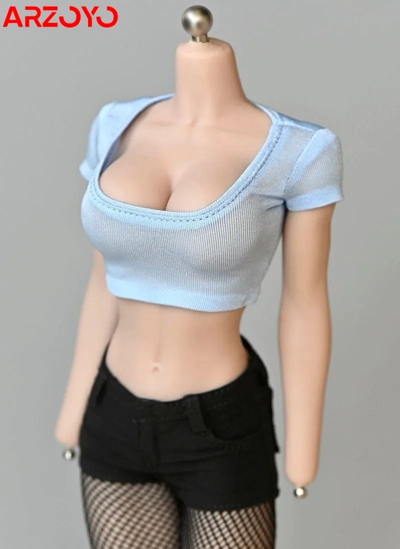 1/6 Scale Female Low-cut Short Waistless T-shirt Clothes Model Fit 12'' Female Soldier Action Figure Body Dolls