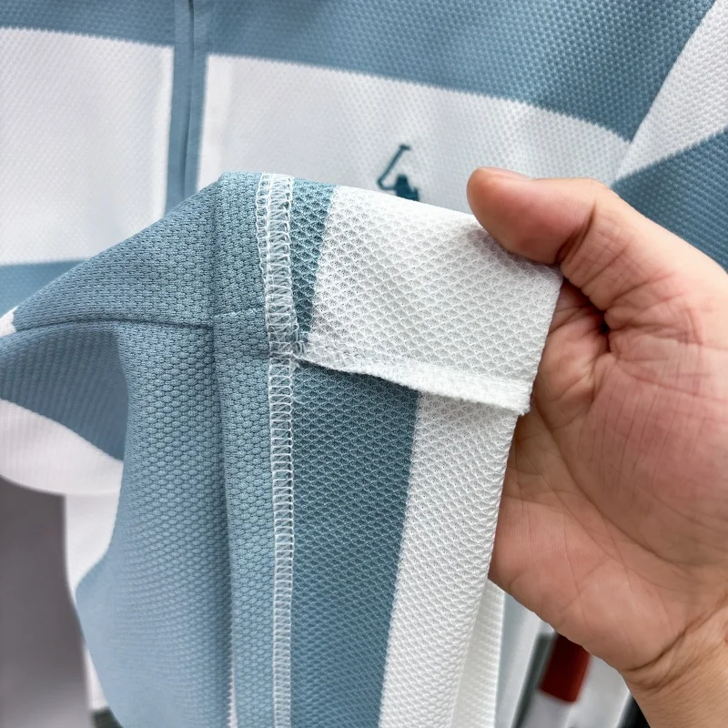 Modisches gestreiftes, farblich abgesetztes Kurzarm-Poloshirt für Herren High-End-Marke Pony-Stickerei Sommer, Golf, Freizeit, neues T-Shirt mit halbem Reißverschluss – Detail 27