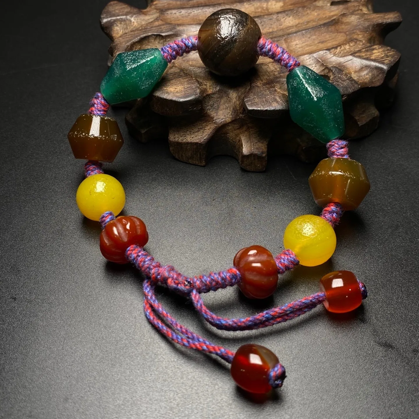 Rare Tibetan Buddhism Agate Many Treasure Totem Dzi Beads Amulet Bracelet G5084