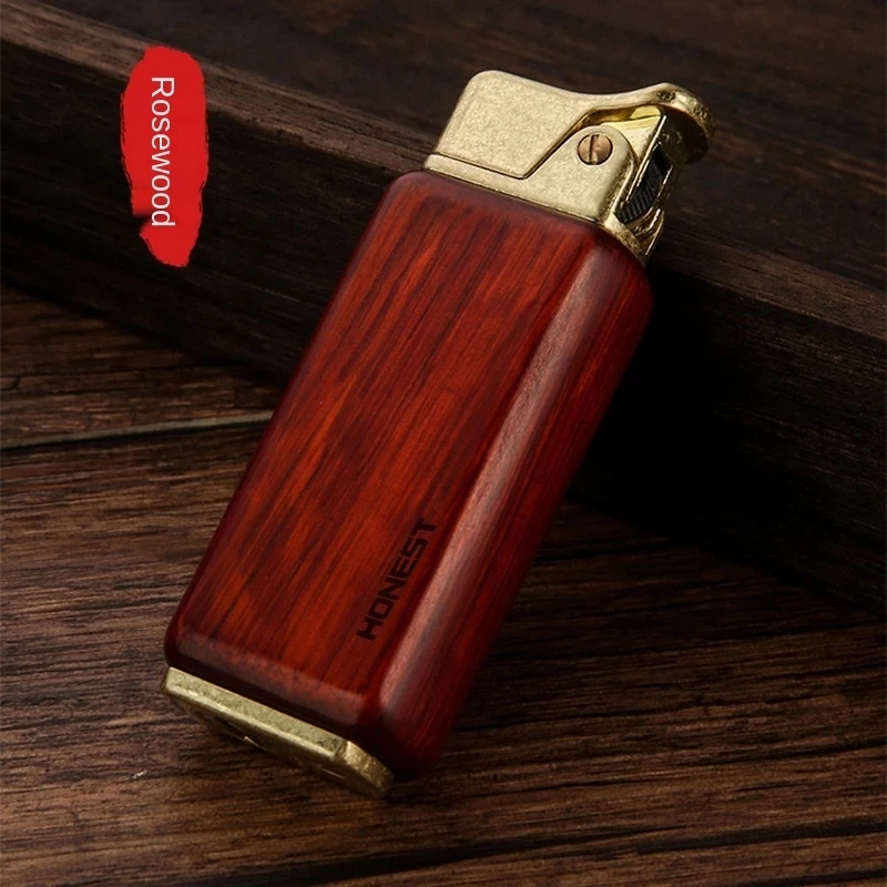 HONEST Retro Vintage Wooden Kerosene Lighter Military Cap Ejection Ignition Fuel Grinding Wheel Flint Smoking Accessories Gadget