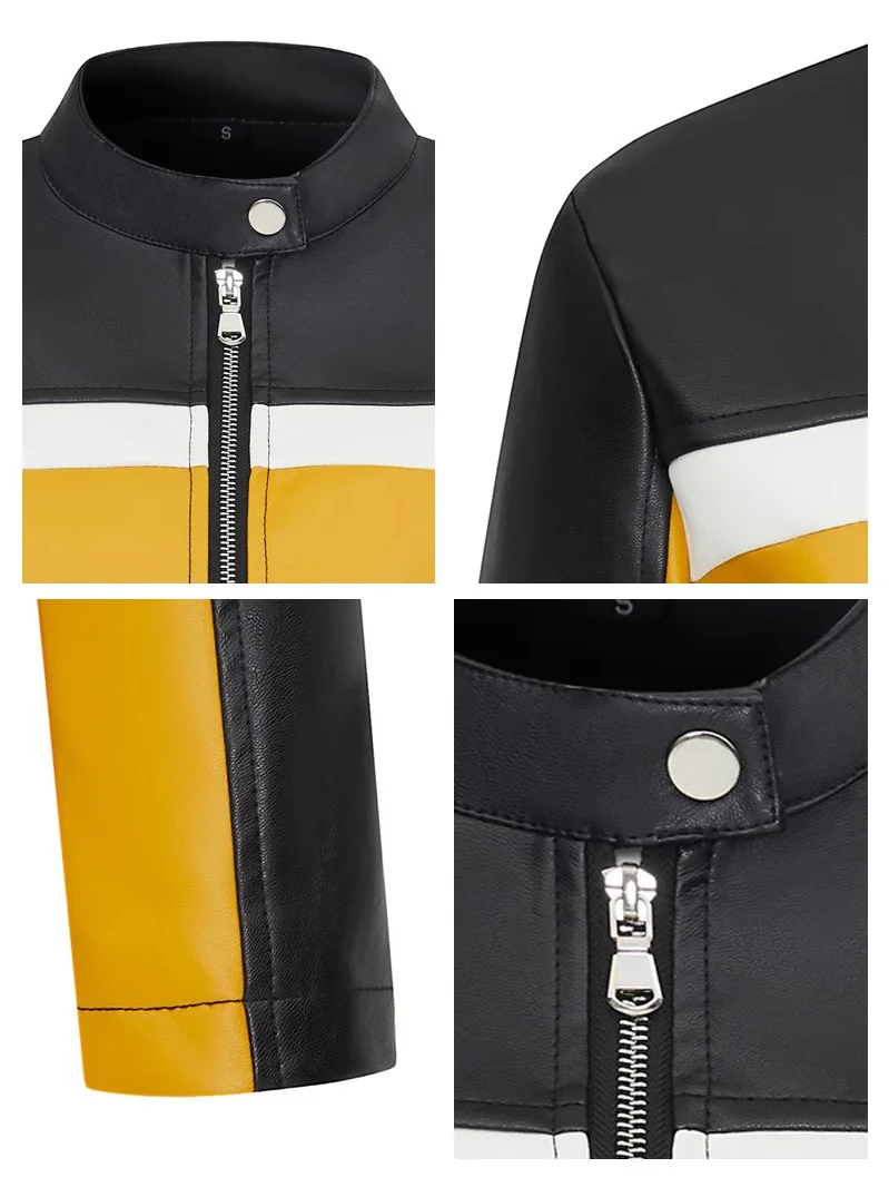 Sexy Color Blo ort Leather Jaet Women's Motorcycle Sle Stand Collar Slim Fit Faionable PU Leather Coat for Women