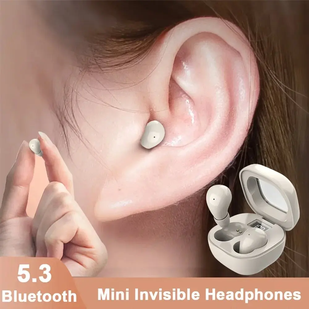 SK19 Bluetooth 5.3 Earphones Mini Invisible Headphones TWS Wireless Earbuds HIFI Stereo Noise Reduction Heasets with Microphones