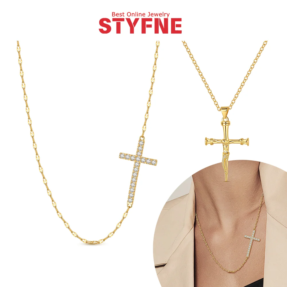 925 فضة سلسلة ذهبية قلادة لامعة الزركون الصليب قلادة للنساء الأزياء والمجوهرات بسيطة سلسلة عنق هدية عيد ميلاد