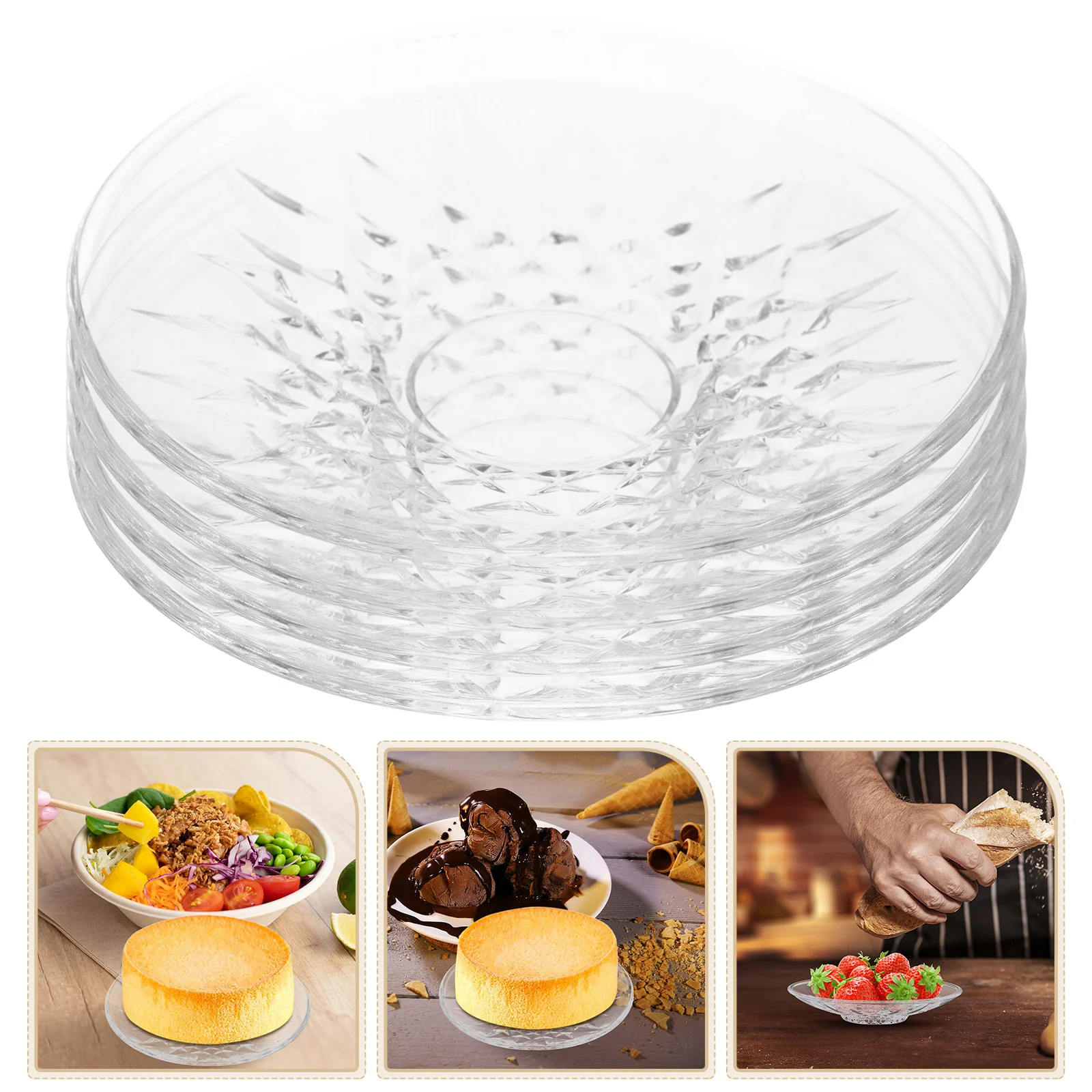 

4Pcs Glass Tea Saucers Round Transparent Design for Condiments Snacks Appetizers Desserts Serving Kitchen Dining Coffee Setup