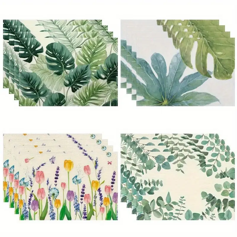 

4/6/8 шт. салфетки для стола с принтом зеленого листа, современные льняные салфетки, прочные, моющиеся вручную, идеально подходят для вечеринок и домашнего декора