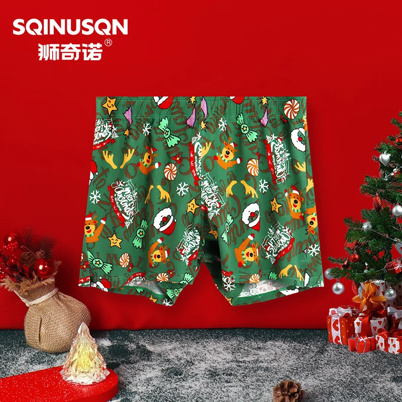 SQINUSQN New men\'s boxer panties Breathable men\'s underwear Merry Christmas Comfortable Men Underpants size M-3XL