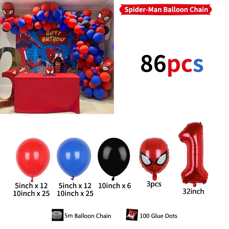 86pcs Marvel Spiderman Arch Kit Garland Balloon Set Blue Red Latex Balloons Boy Birthday Party Decoration Supplies