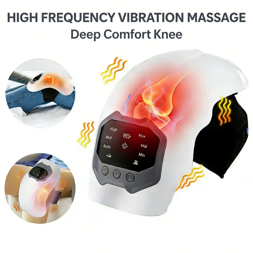Massaggiatore per ginocchio a luce rossa senza fili con schermo LCD Strumento di massaggio intelligente portatile con riscaldamento e vibrazione regolabili per alleviare il dolore