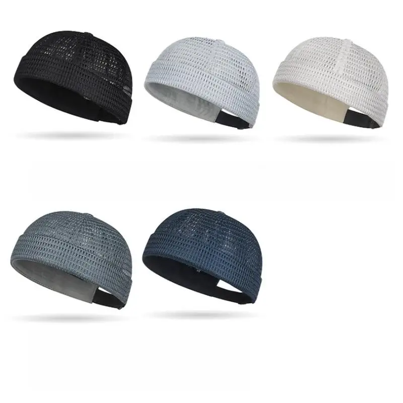 New【1Pcs Summer Adjustable Docker Beanies Hat Mesh Breathable Brimless Melon Skin Hat Outdoor Hip Hop Sailor Landlord Cap】