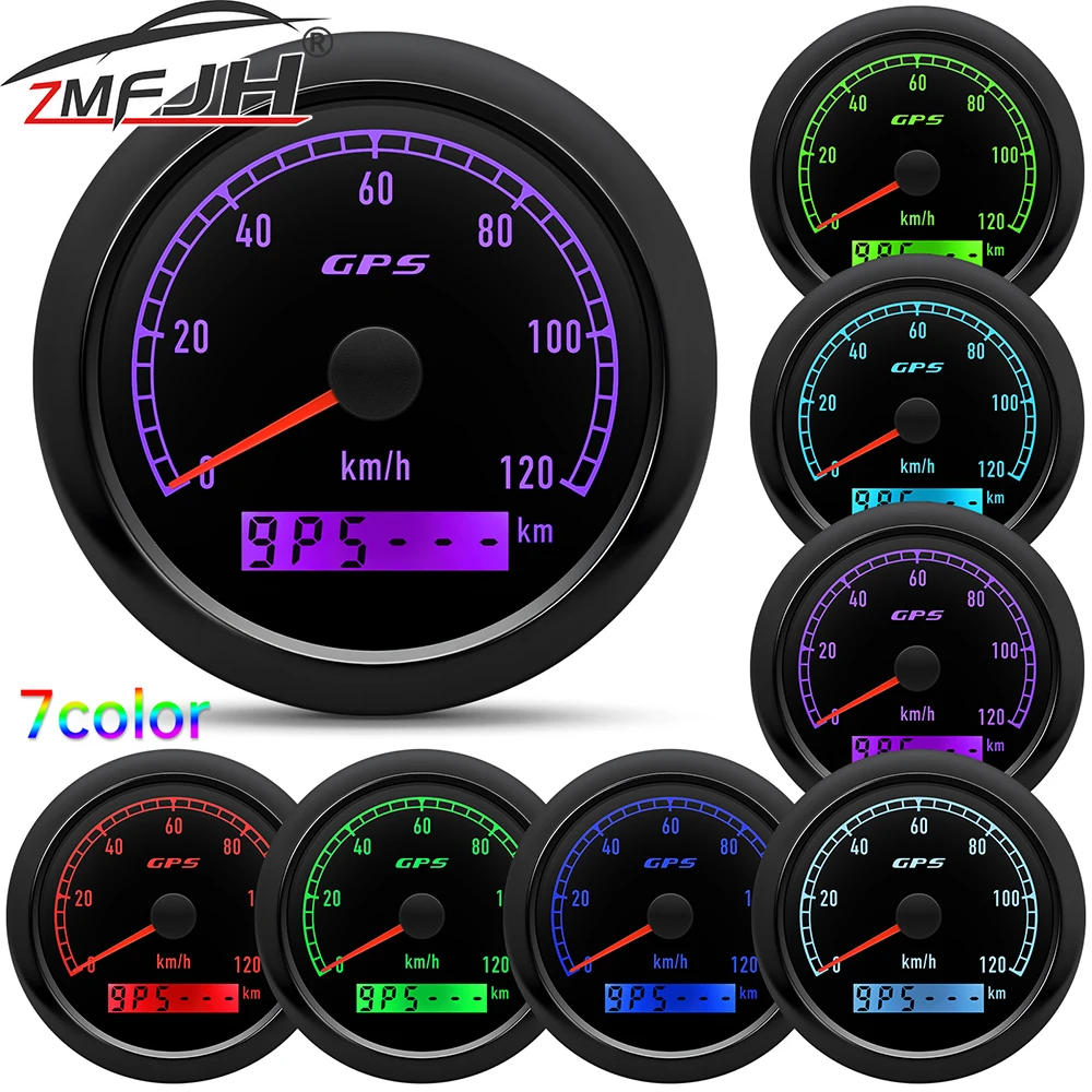 

80mm GPS Speedometer With 7 Colors Backlgiht 60/120KMH Speed Meter Gauge Speed Indicator For Marine Boat Car Truck 12V 24V