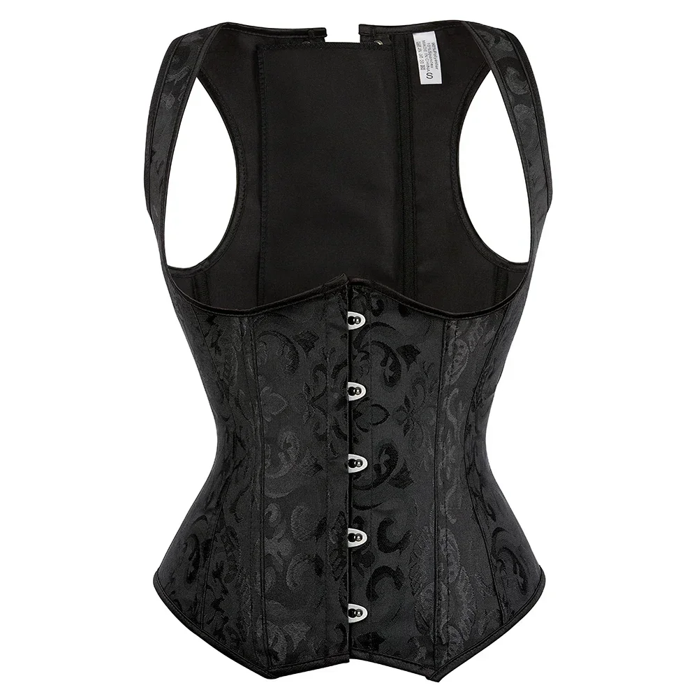 Underbust Corset Steel Boned Plus Size Vest Shoulder Strap Bustiers Lingerie for Women Top Sexy Corselet Black