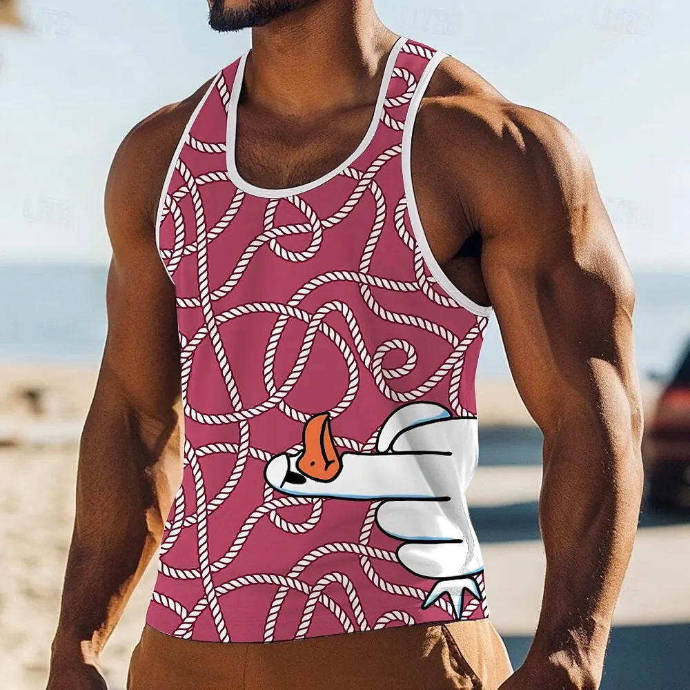 Funny 3D Abstract Duck Graphic Print Tank Tops For Men Loose Breathable Sweat Absorbing Sleeveless Vest Fashion Summer Daily Top