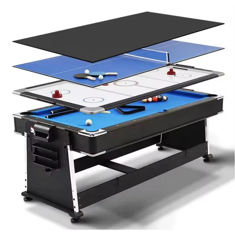 Factory Direct Sell 4 in 1 7FT Multi Game Pool Billiard Table, Air Hockey Table, Table Tennis Table with Dinning Top