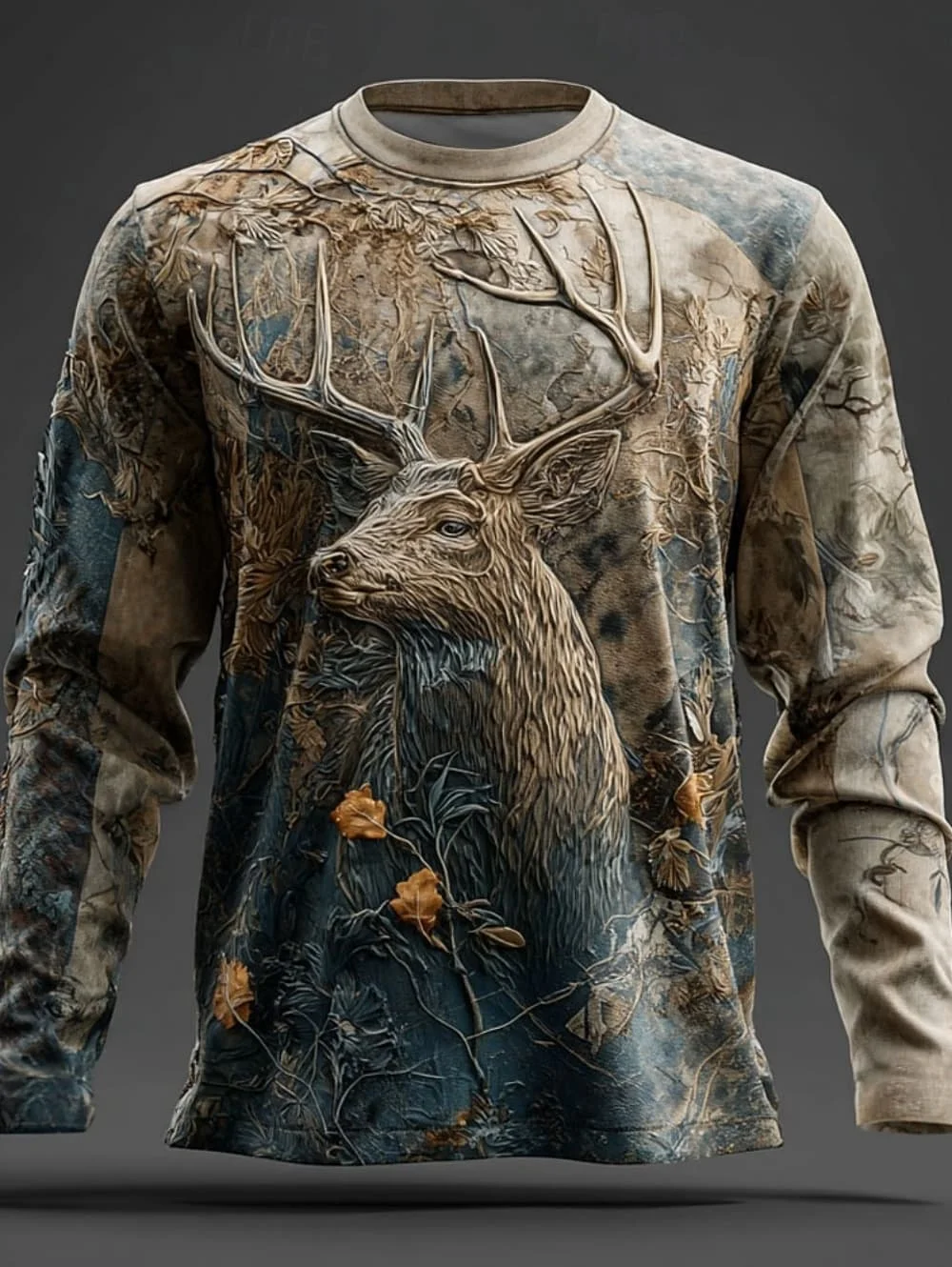 Men's T-Shirt Camo Animal Print Long Sleeve 3D Graphic Crew Neck Shirt Outdoor Street Spring Summer Casual Tops for Men Hunting