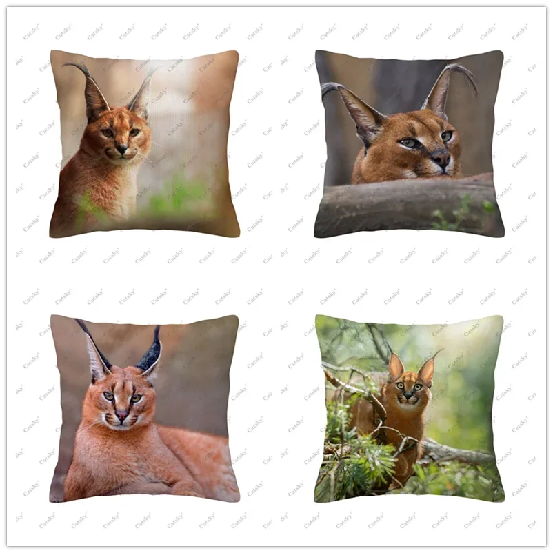 Animal Caracal Pillow cover decoration sofa home 45x45 cm gift holiday double-sided short plush cushion covers back pillows