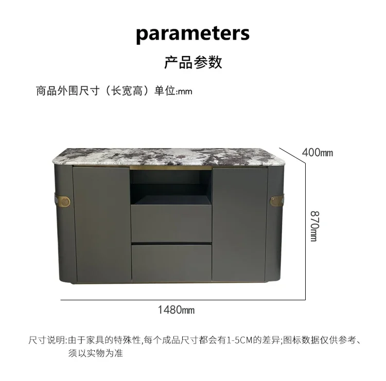 *Italian light luxury solid wood dining side cabinet villa marble storage storage partition decorative cabinet