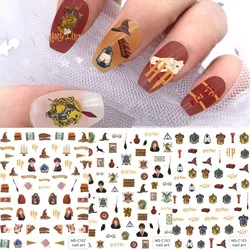 Magic School Nail Stickers Hermione Nail Art Decorations Cute Cartoon Hogwarts Gryffindor Slytherin Decals Toys Kids Gifts