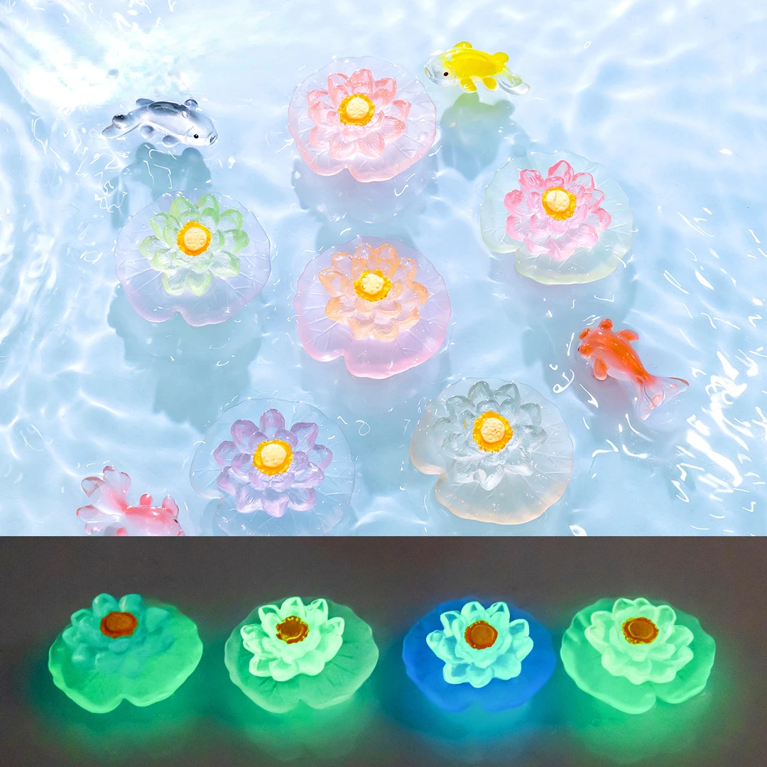 50PCS Mini Glowing Lotus Moss Microlandscape Decoration Miniature Luminous Flower Fairy Garden Accessories Home DIY Potted Decor