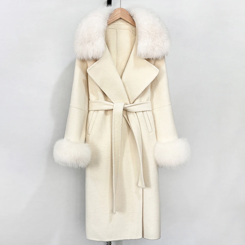OFYBUY Modischer Warmer Wollmantel mit Echtfuchspelzkragen, Neue Herbst-Winter-Langkleidung für Damen, Eleganter Wollmantel mit Gürtel für Frauen – Detail 33