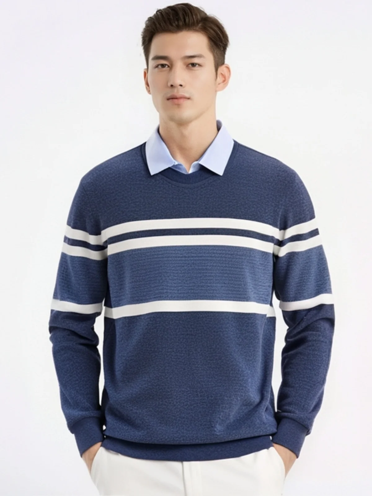 

Warm Fce Lined Men's irt Collar Sweater Base Layer Top Faion Urban Sle Long Sve Knitted Sweater for Youth