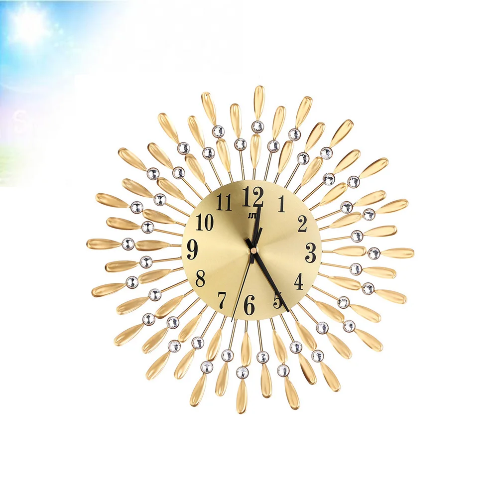 

Diamond Wall Clock Retro Metal Design Silent Non-Ticking Quartz Movement Luxury Flash Diamonds Hanging Modern Art Clock Living