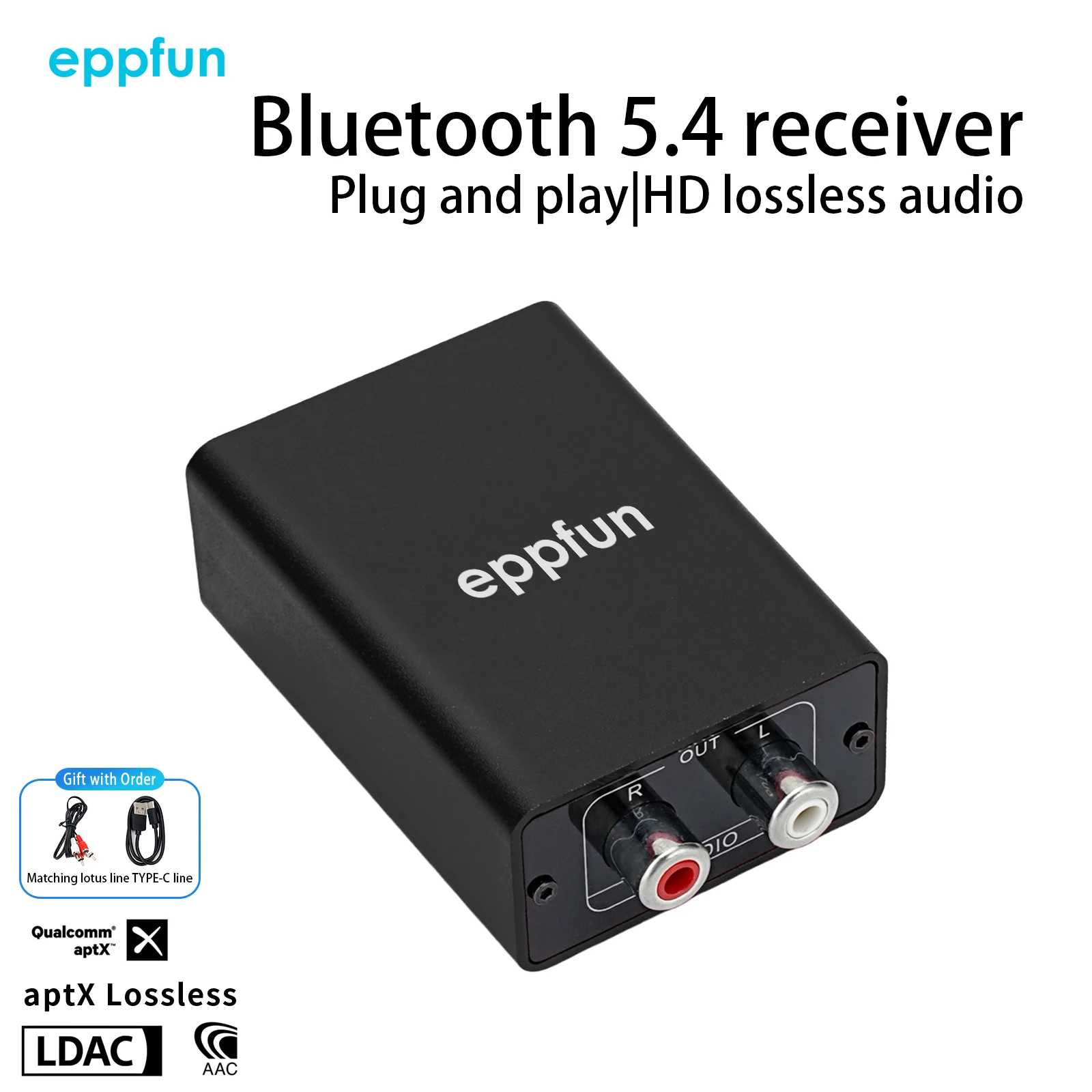 

Приемник eppfun Le Audio Bluetooth 5.4 с Aptx Lossless/LDAC, беспроводной адаптер 96K/24bit с RCA