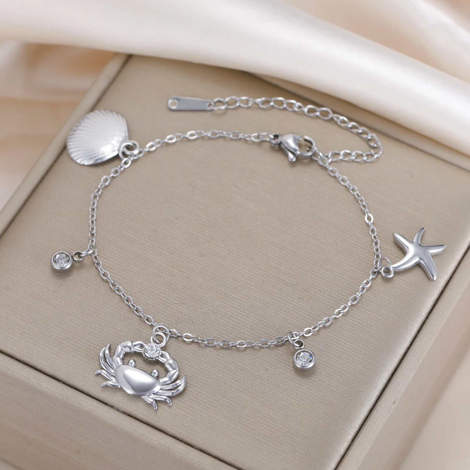 COOLTIME Mode Seestern Krabben Shell Anhänger Armband Edelstahl Boho Sommer Strand Armband Schmuck Geschenk Großhandel – Detail 13