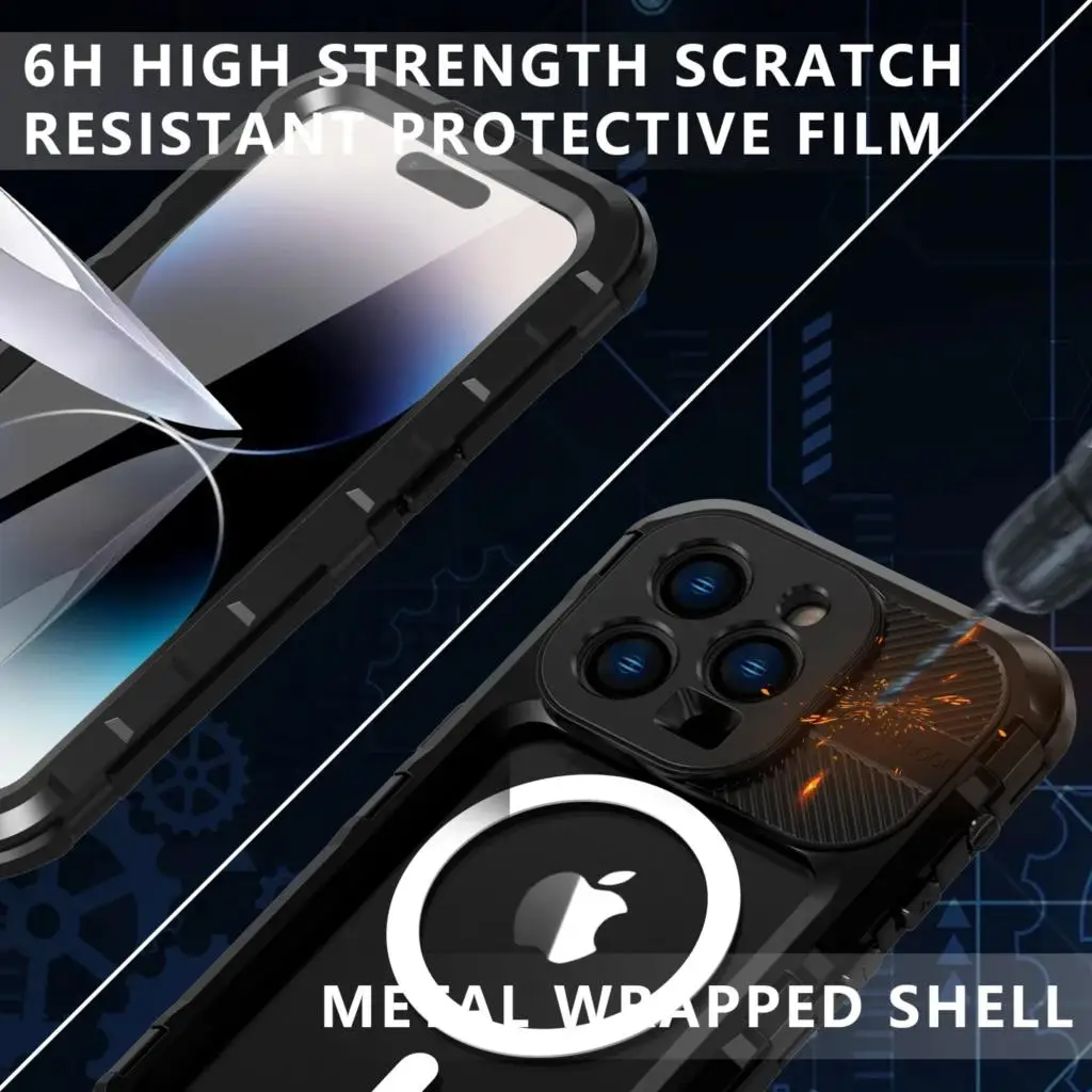IP68 Metal Waterproof Case For iPhone 15 14 Pro Max 14 Plus Clear Full Protection Aluminum Alloy Water Proof Case For iPhone 14