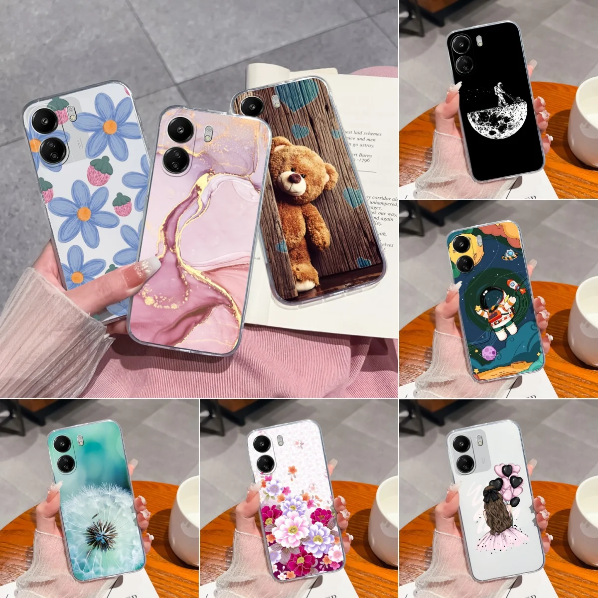 Fundas For Xiaomi Redmi 13C 12C 12 11A 4G Cute Bear Soft Silicone Phone Cases Camera Protection Coque For Redmi 13 C Back Cover