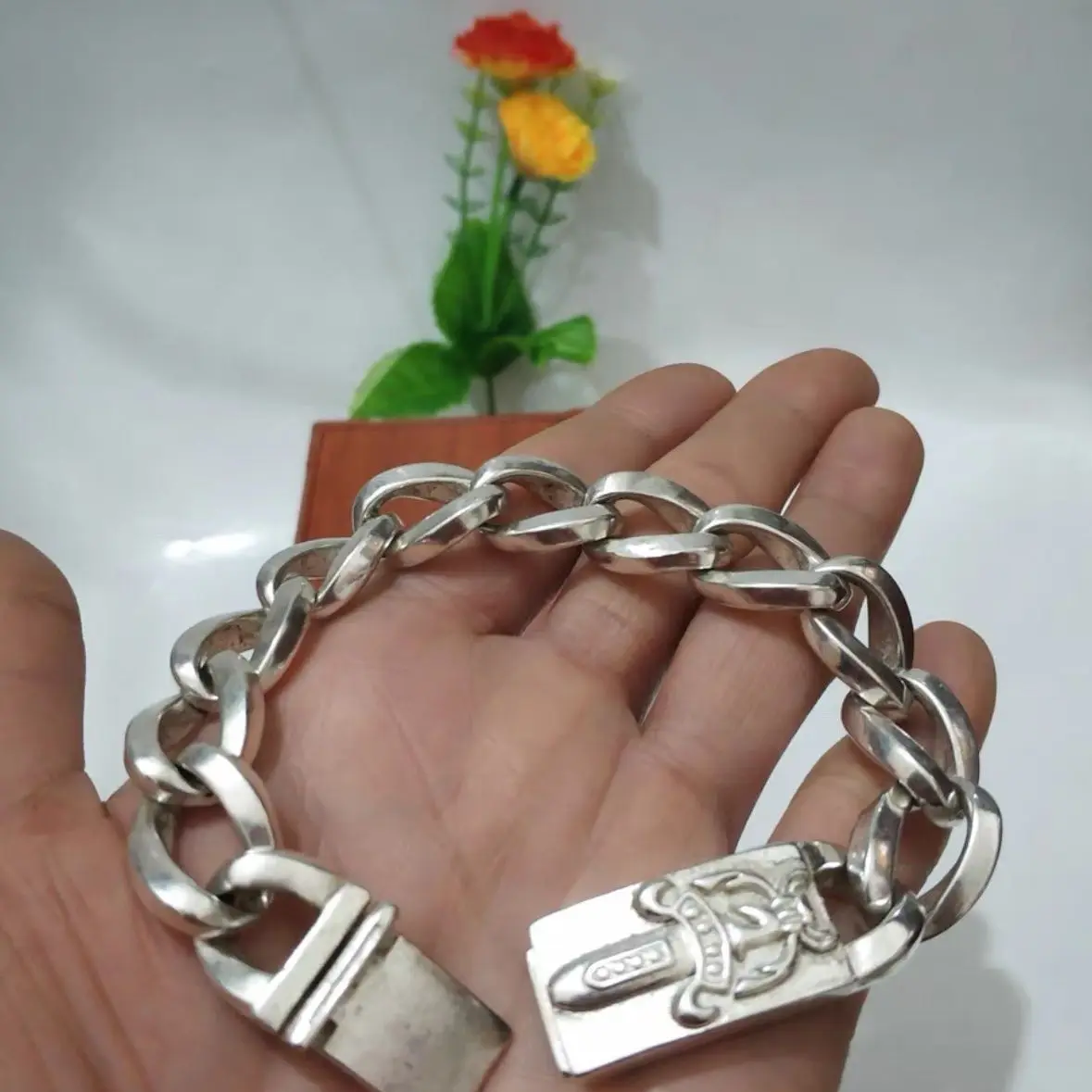 Silver Hand Cast Chinese Tibetan silver Miniature Statue Bracelet Classical Design Unique Gift for Her Collection Jewelry