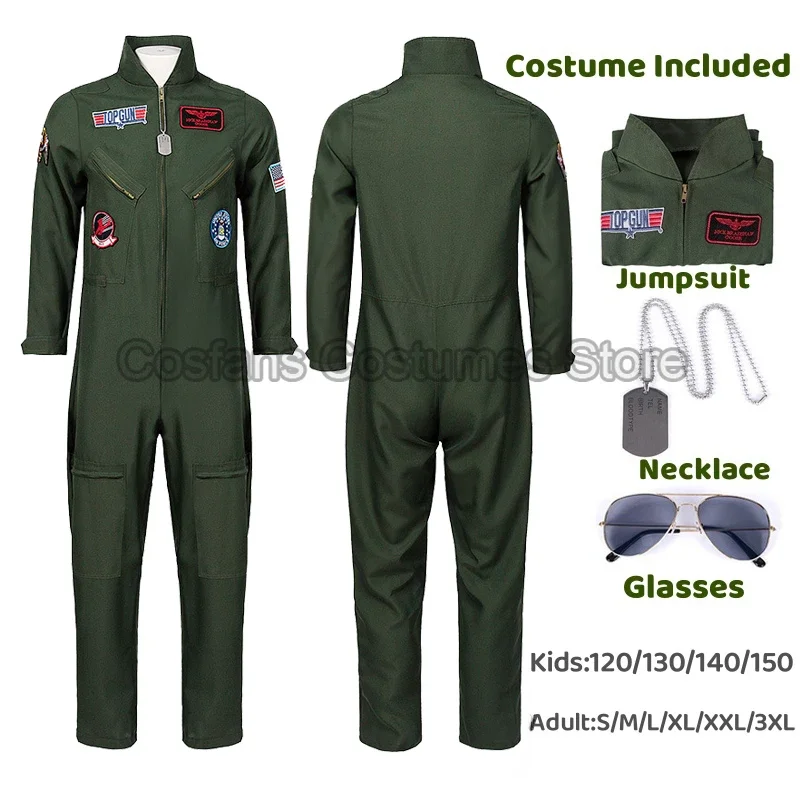 Uniforme Cosplay da Força Aérea Americana Masculino, Trajes de Halloween Macacão Verde Exército, Piloto Militar, Astronauta, Halloween, Filme Top Gun